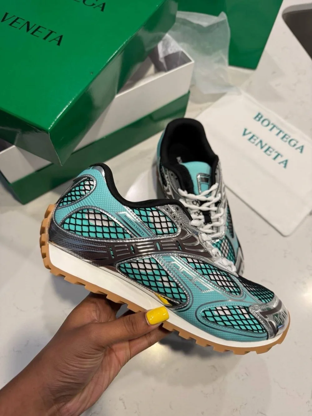 Bottega Veneta Women's Aqua Mesh Runner Sneakers